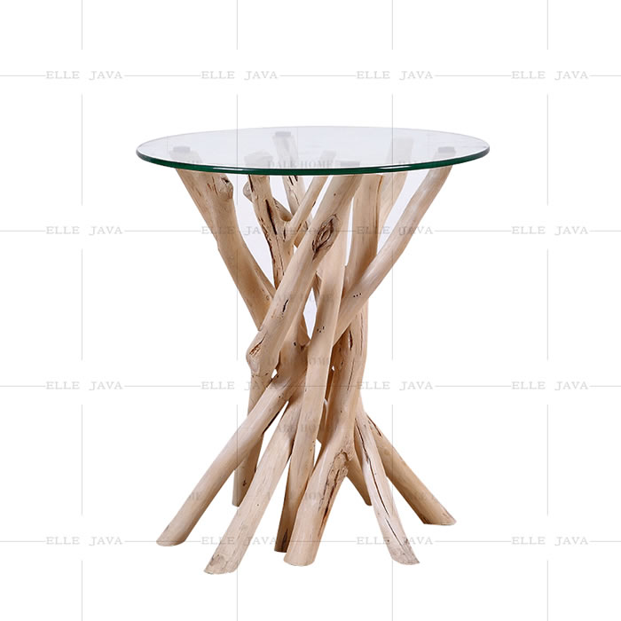 Small glass table on branch base,Solid Wooden Furniture