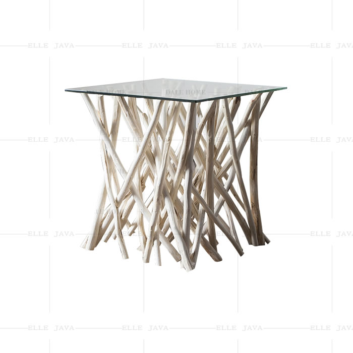 Square glass table on branch base,Solid Wooden Furniture