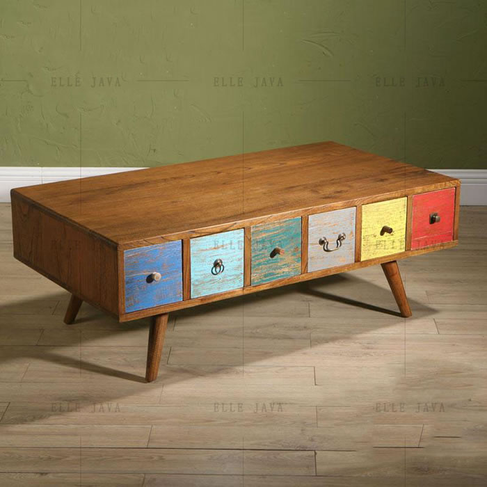 Coffee table with apothecary drawers,Solid Wooden Furniture