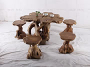Teak table and stool setting