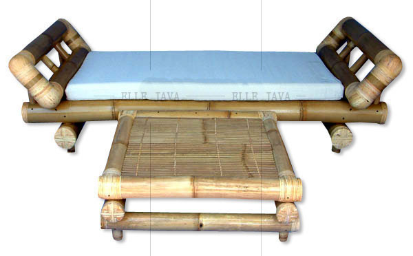 Three seater bench seat with cushion,Bamboo Furniture